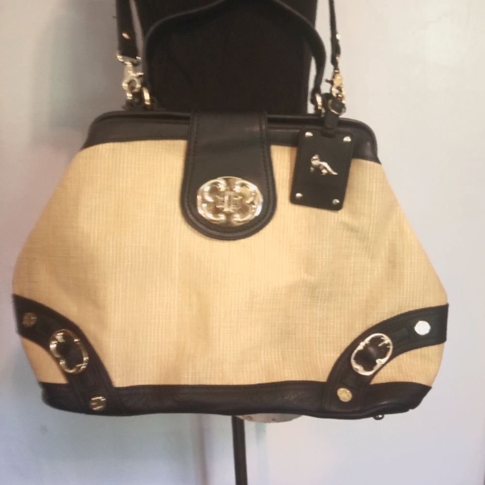 EMMA FOX Newport Framed Black White Leather Bag